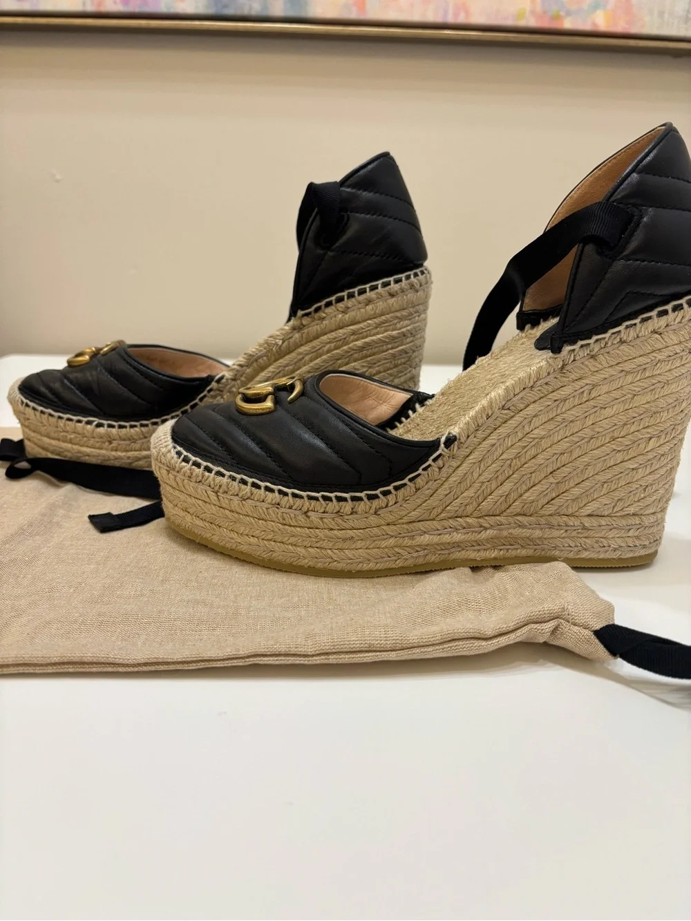 🖤 Gucci GG Marmont Matelassé Espadrille Wedges 🖤